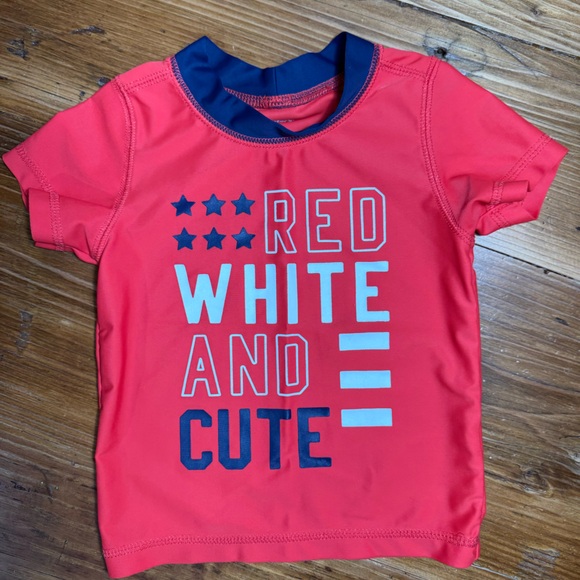 Cat & Jack Toddler Boys Red White & Blue Swim Trunks & Rash guard t-shirt 18 mo - Picture 4 of 8